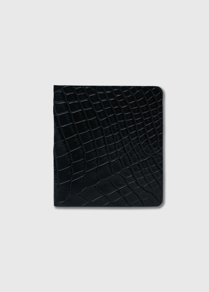 CROCODILE LEATHER MATTE BLACK SLIM MONEY CLIP