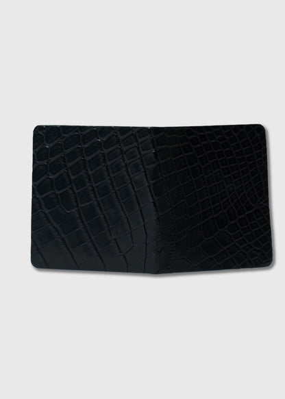 CROCODILE LEATHER MATTE BLACK SLIM MONEY CLIP